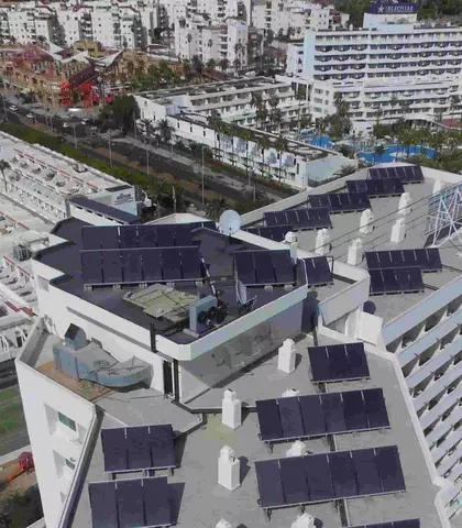Hotel with Solar panels on the roof insulation